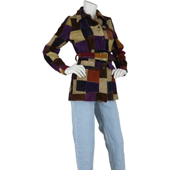 70s Vintage Latigo West Hippie Boho Festival Patch Work Leather Jacket Coat - Picture 6 of 12